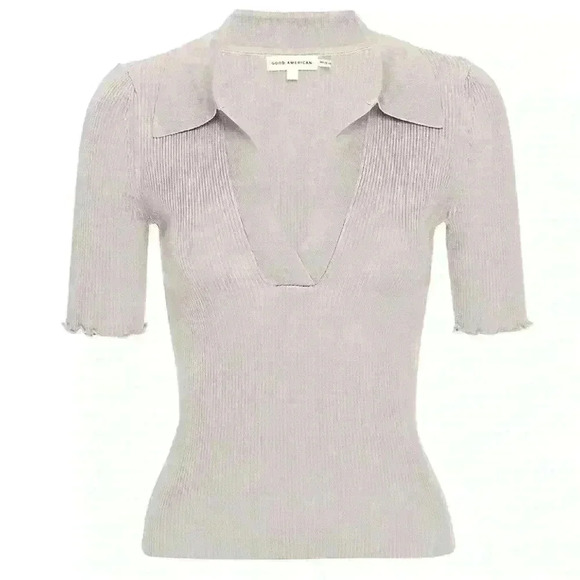 NWT Good American ribbed stretch cream polo size medium 2 - Picture 4 of 7